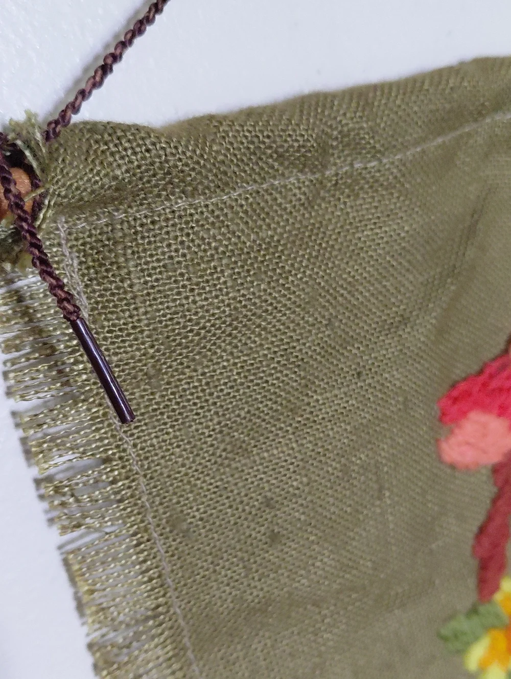 Vintage Handcrafted Olive/Khaki  Floral Wall Hanging